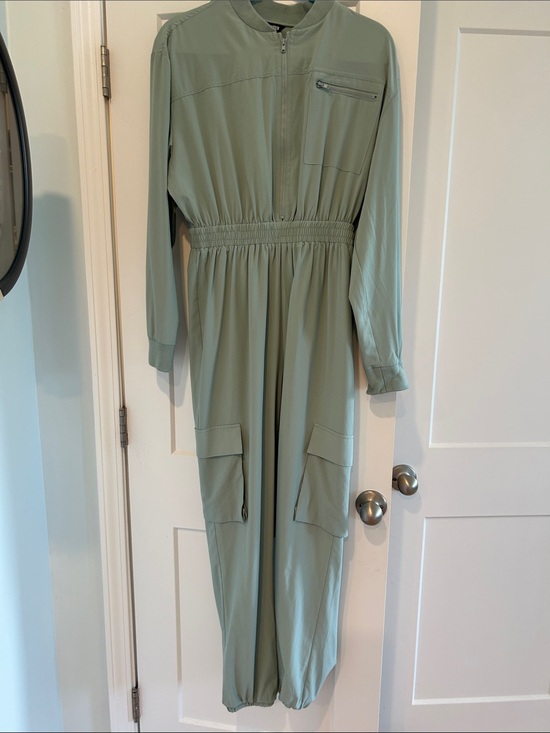 Steve Madden Pants - Sage Green Long Sleeve Utility Jumpsuit by Steve Madden Elastic at the bottom
